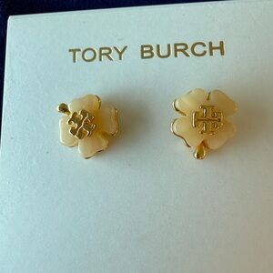 Tory Burch Gold and Cream Floral Earrings